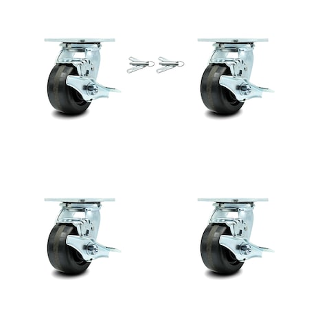 Service Caster 4 Inch Phenolic Caster Set with Ball Bearings 4 Brake 2 Swivel Lock SCC SCC-30CS420-PHB-TLB-BSL-2-TLB-2